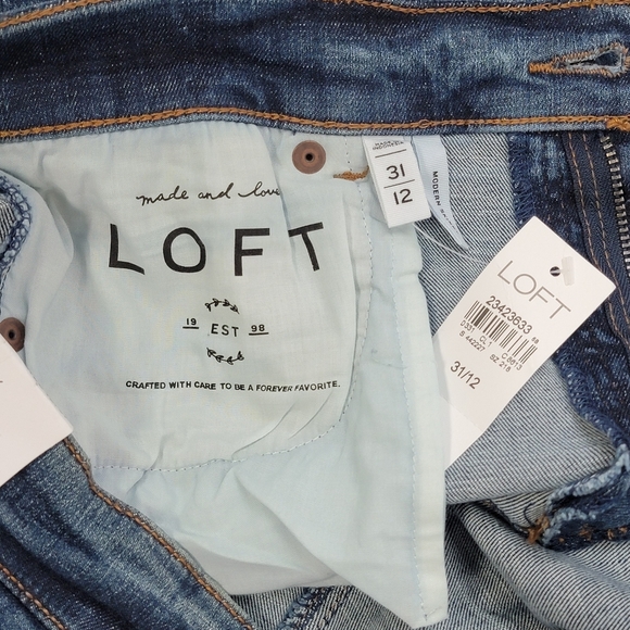 LOFT High Rise Modern Skinny Raw Hem Slit Dark Wash Denim Jeans Sz 12/31 NEW - Picture 13 of 16